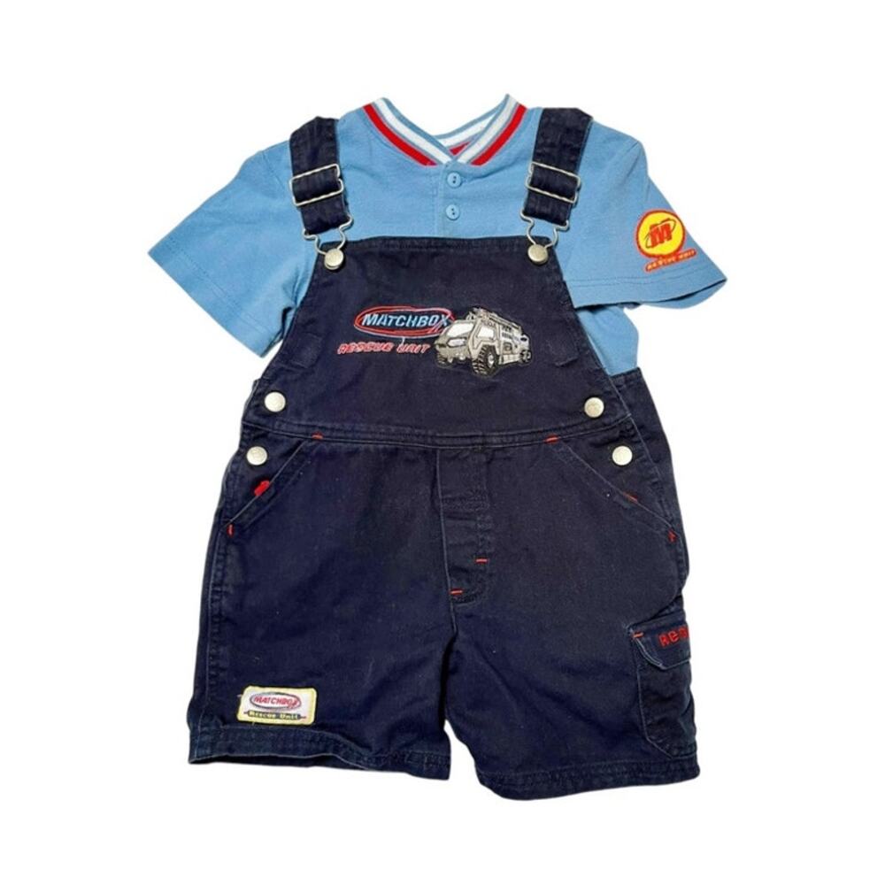 Vintage Matchbox Cars Y2K Overalls Outfit Size 3T